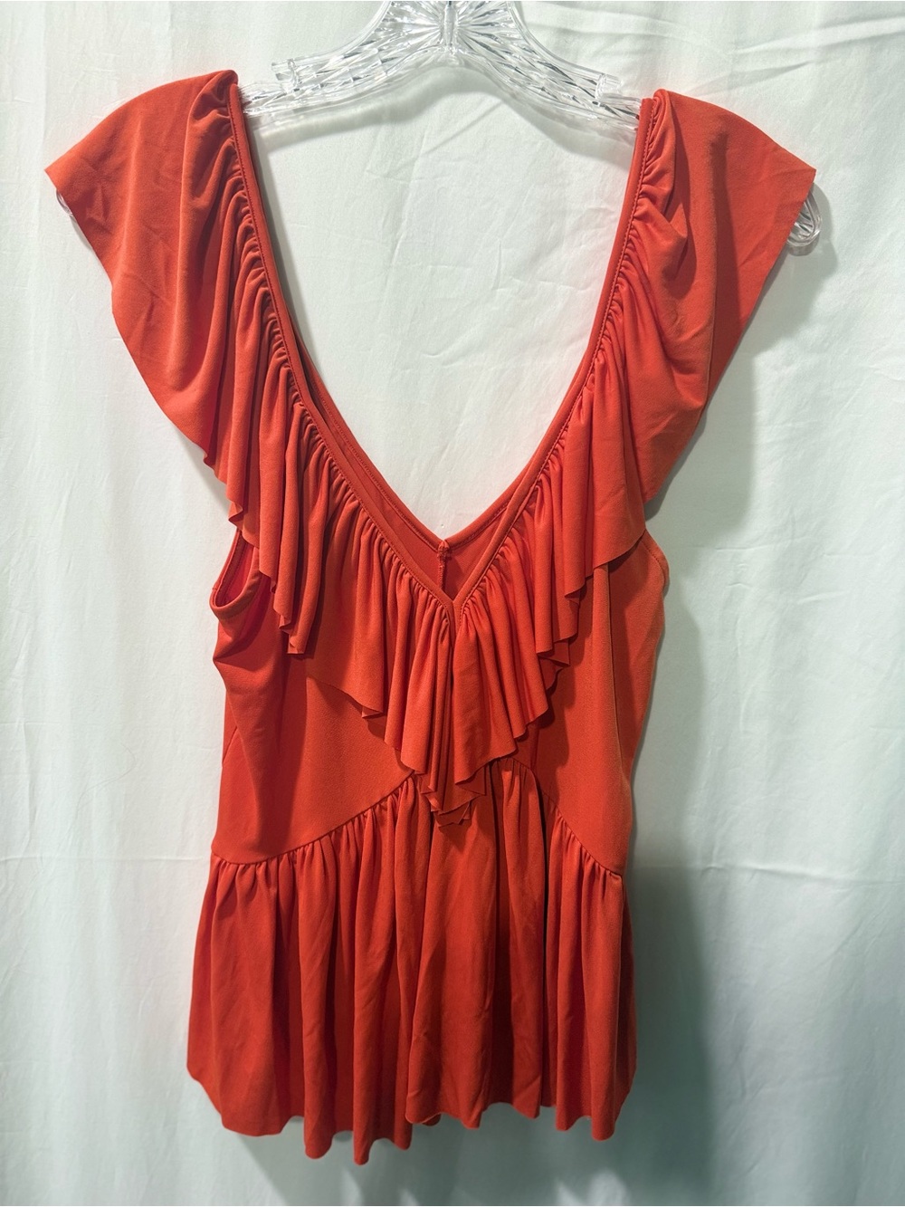Zara Orange Ruffled V-Neck Sleeveless Blouse